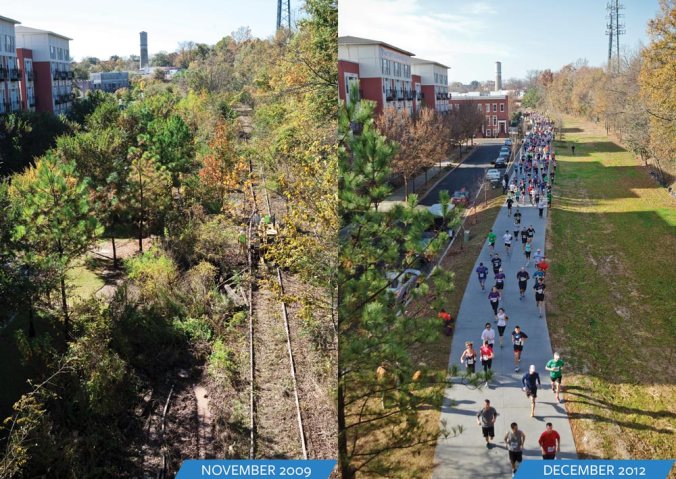 The Atlanta Beltline converted disused railway tracks into 23-mile recreational greenway which is designed to integrate an evolving ecological landscape into the everyday lives of the city's residents.